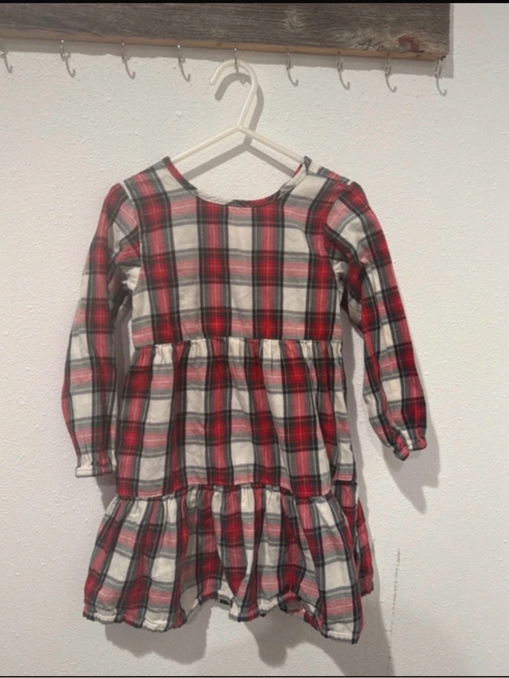 H&M Red, Black & White Plaid Long-Sleeve Dress